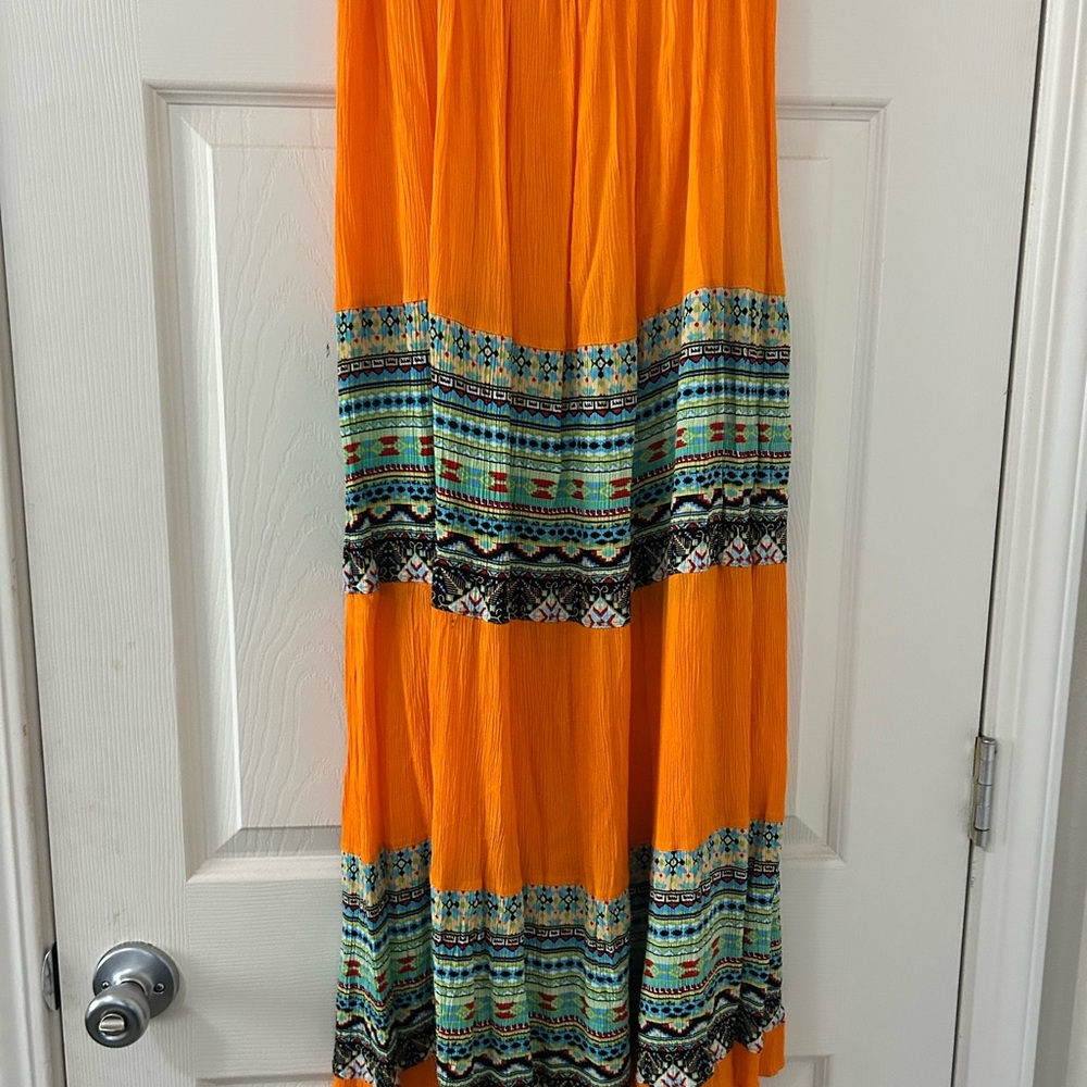 Shoreline Orange Green Tiered Maxi Skirt Resort Wear